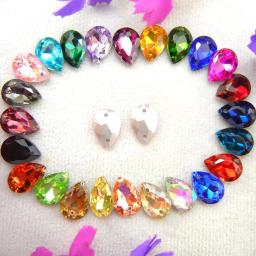 Strass de cristal de vidro com dois furos cor agradável forma de gota de água strass costura em vestido de casamento acessórios decorações - Image 2
