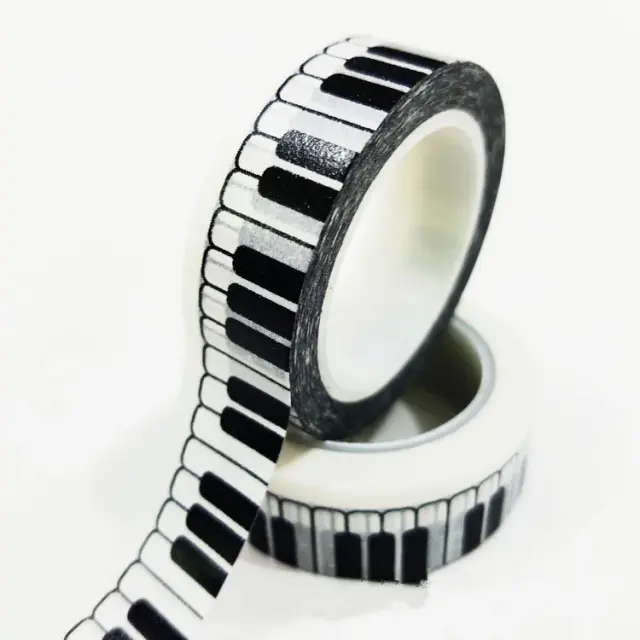Fita Adesiva Japonesa Washi Preto e Branco para Scrapbook e Álbuns de Fotos - 15mm x 10m