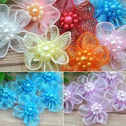 Mini fita de organza em cores mistas, fita flor, casamento, faça você mesmo, apliques artesanais, faça você mesmo, laço de cabelo, acessórios de costura de vestuário, com 10 peças - Image 2