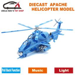 Diecast militar apache helicóptero metal modelo aeronaves, avião, avion, crianças meninos brinquedos com puxar para trás função/música/luz - Image 2