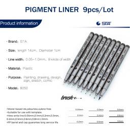 Sta caneta com ponta fina 9 peças, suprimentos de arte para desenho profissional à prova d'água, material marcador para esboço - Image 3