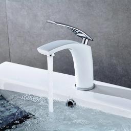 ROVATE-Single Hole Basin Faucet, único furo, torneiras de pia montadas, misturador frio e quente para banheiro, torneira branca - Image 3
