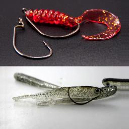 100 pçs ampla lacuna worm ganchos de pesca gabarito manivela grande baixo gancho preto aço alto carbono manivela farpado gancho para isca de pesca macia - Image 5