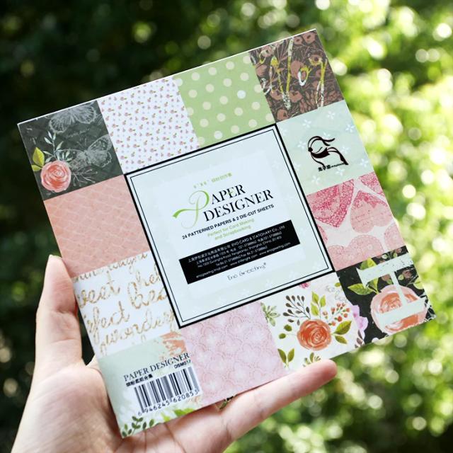 Bloco de Papel Artesanal para Scrapbooking com Estampa de Flor Rosa - 24 Folhas para DIY e Artesanato