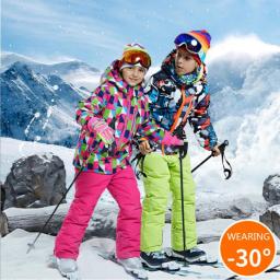 -30 graus crianças conjunto de roupas meninos menina crianças snowboard terno de esqui à prova dwaterproof água esportes ao ar livre jaqueta calças roupas snowsuit adolescente - Image 4
