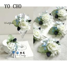Yo cho pulseira bracelete de rosas azul royal, broche de flores com rosas, broche de mão, festa, casamento, decoração, adereços de fotografia - Image 5