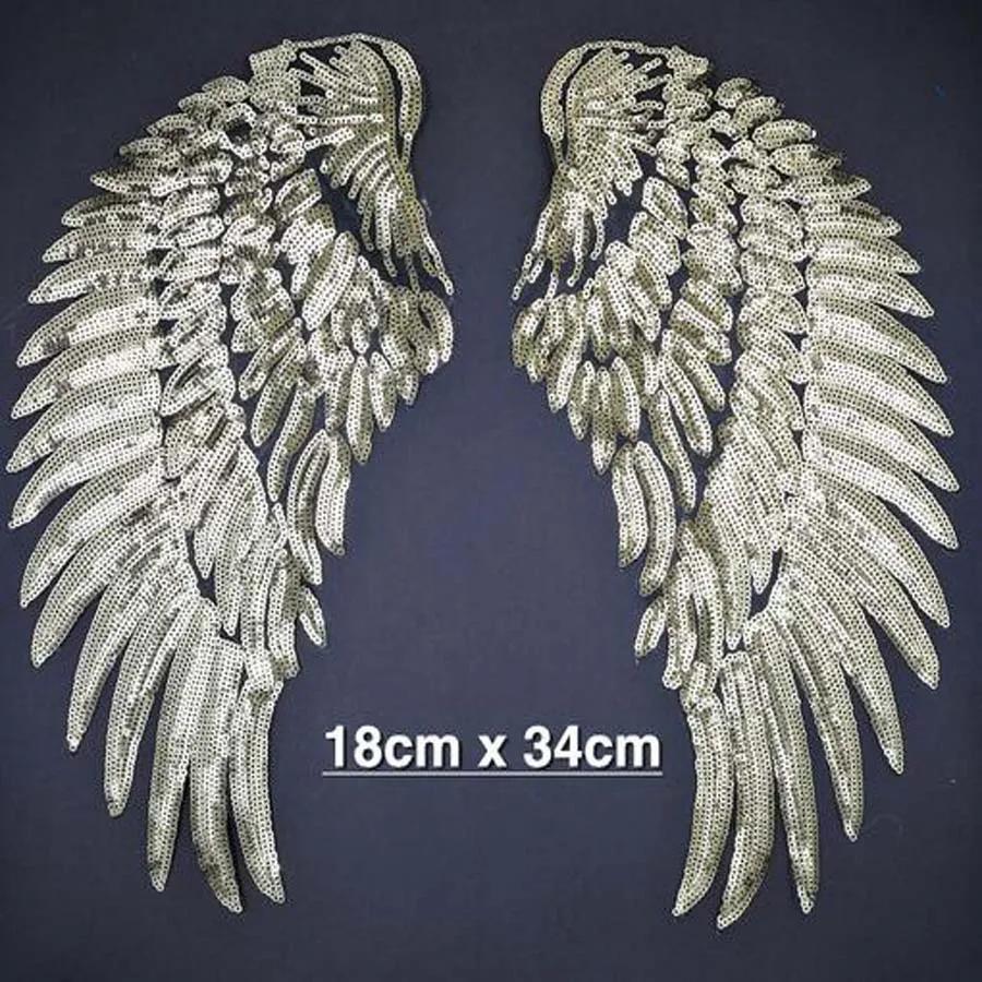 Apliques bordados com asas e lantejoulas para vestuário, apliques, apliques, crachás em tecido, diy, bu42, 1 pares - Image 1