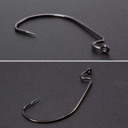 100 pçs ampla lacuna worm ganchos de pesca gabarito manivela grande baixo gancho preto aço alto carbono manivela farpado gancho para isca de pesca macia - Image 4