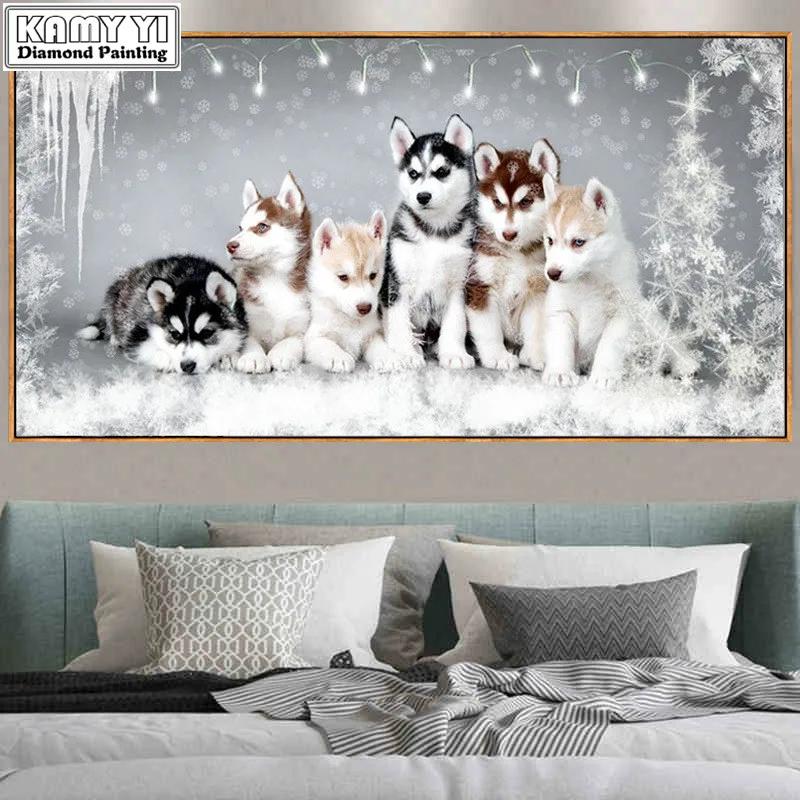 Kit de pintura com pedras de diamante para faça você mesmo, pintura com pedras redondas/quadradas em forma de diamante, para bordado, husky, filhote de cachorro - Image 1