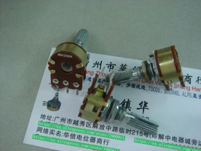 Potenciômetro Duplo MN250K com Ponto Médio e Cabo de Flor - 25 mm, Produzido em Taiwan