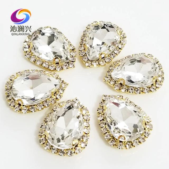 Fundo Dourado Top Grade com Fivela de Cristal em Forma de Gota, Strass Branco para DIY Decoração de Casamento - Pacote com 10 Peças