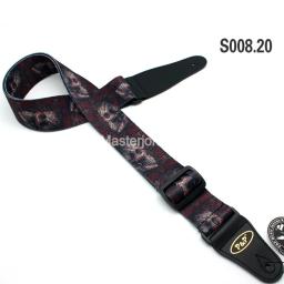 Correia de guitarra elétrica acústica de caveira com estampa rock queimadura ajustável multi-padrão pu com extremidades de couro - Image 4