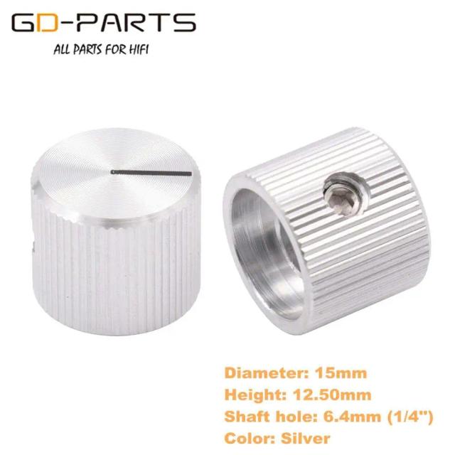 Botão de Potenciômetro de Volume de Alumínio para Guitarra HiFi e Amplificadores - Sólido, 6,4mm, 1/4", Tamanho 15x12,5mm, 1 Unidade