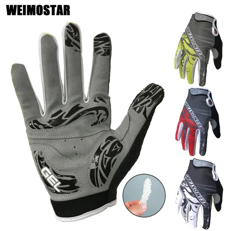 Weiostar-Luvas de ciclismo brancas compridas para homens e mulheres, gel à prova de choque, luva de bicicleta acolchoada, dedo cheio, vermelho, MTB, corrida - Image 1