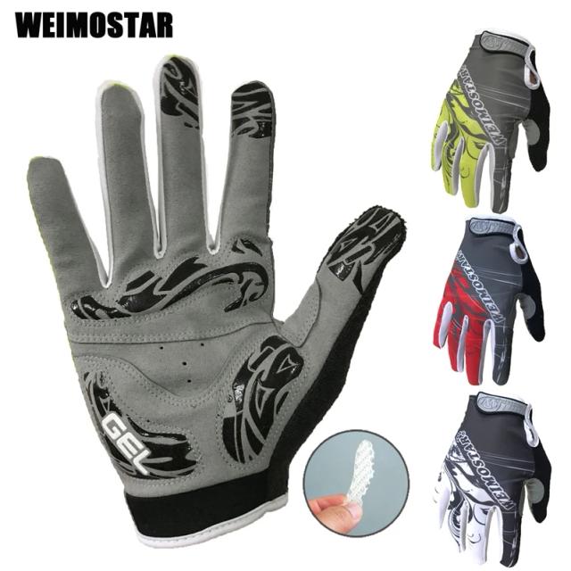 Luvas de Ciclismo Weiostar Brancas e Vermelhas - Acolchoadas, à Prova de Choque, para Homens e Mulheres, Dedo Cheio, Ideal para MTB e Corridas