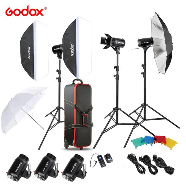 Kit de Iluminação Godox para Estúdio Fotográfico com Flash 300W, Speedlite e Acessórios Profissionais
