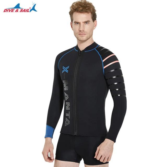 Fato de Neoprene Masculino 3mm com Jaqueta e Calça de Manga Comprida para Mergulho e Navegação