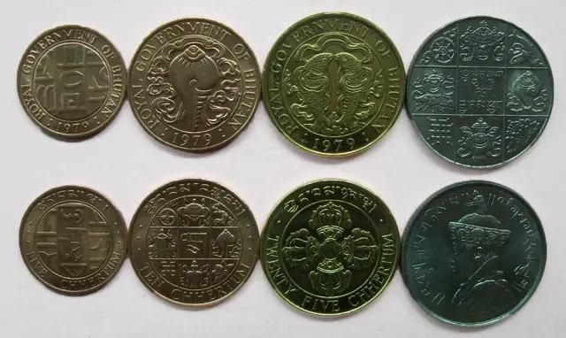 Conjunto de 4 Moedas Genuínas do Butão para Colecionadores da Ásia