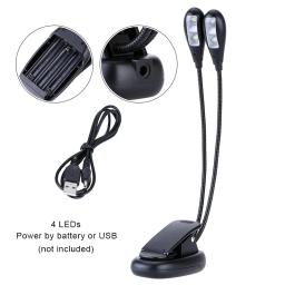 Dupla Flexível Duplo Flex Piano Suporte de Música, Livro Luzes, Lâmpada de leitura, Clip-on Table Desk Lamp, USB, AAA operado, Gooseneck, 4 LEDs - Image 1