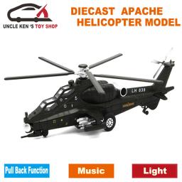 Diecast militar apache helicóptero metal modelo aeronaves, avião, avion, crianças meninos brinquedos com puxar para trás função/música/luz - Image 3