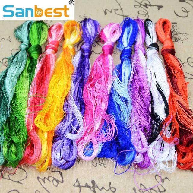 Linha Bordada de Seda Natural Sanbest com Fio Multicolorido para Jóias Artesanais, DIY de Alta Qualidade em Meadas de 30, 50 e 100