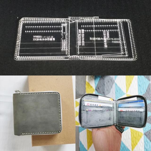 Estêncil de Corte a Laser em Acrílico para Artesanato DIY: Modelo de Carteira Dobrada com Zíper e Bolsa de Mão