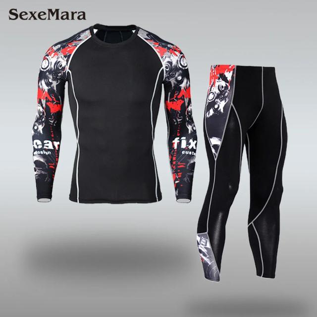 Conjunto Roupa Interior Térmica Masculina Compressão Esporte Secagem Rápida 2 Peças