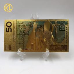 Colorido 24K banhado a ouro notas para coleção, 50 Bill, PLN, réplica do dinheiro, boa qualidade, Polônia, venda quente, 1Pc - Image 1