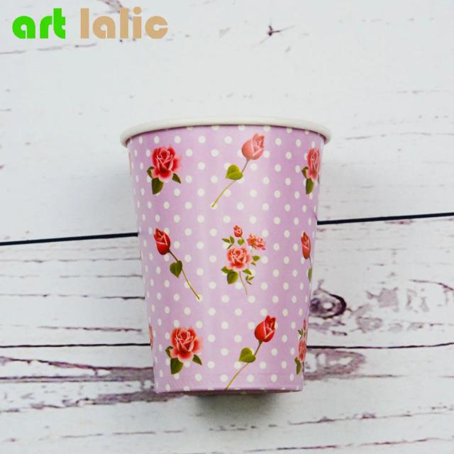 Copos de Papel com Design Floral Rosa para Festas, Casamentos e Aniversários - Pacote com 12 Unidades