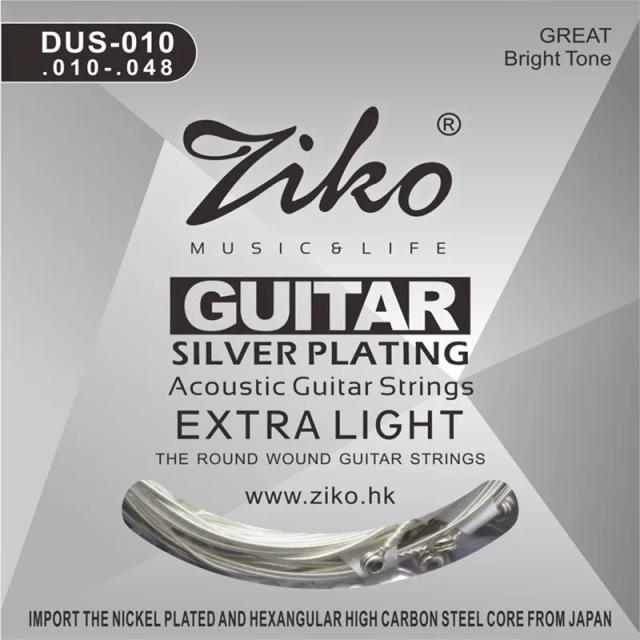 Conjunto de Cordas Ziko-Silver para Guitarra Acústica com Calibrações 010, 011 e 012