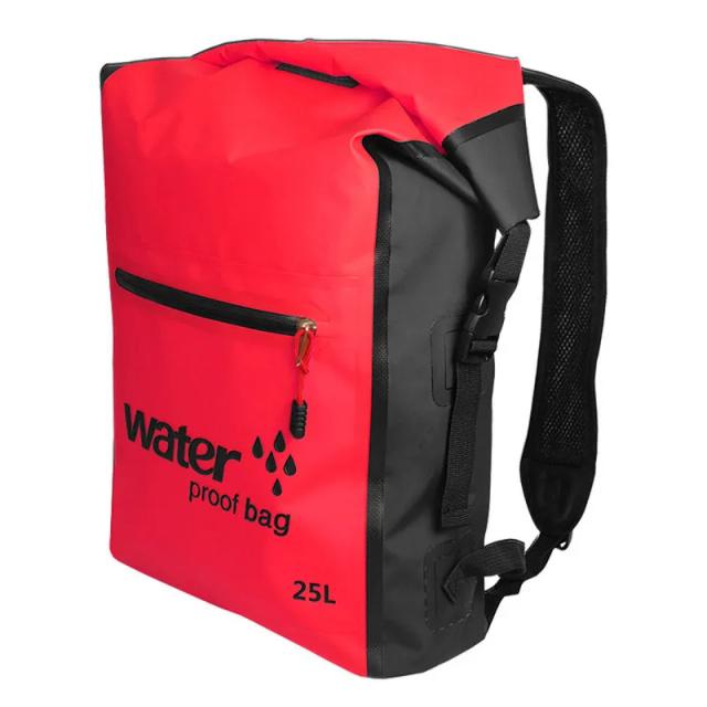 Mochila Impermeável de PVC 25L para Natação, Rafting e Canoagem com Correias Duplas e Espaço para Viagens