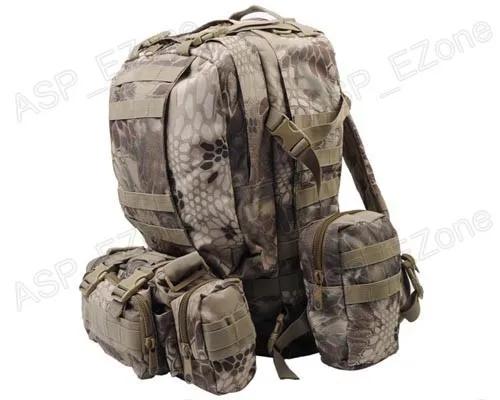 Mochila Tática Camuflada de 60L com Bolsa Tira em Camuflagem Preta para Escalada e Aventura