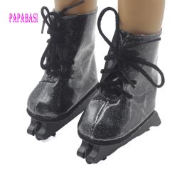 Esporte patins de rolo para 18 polegada menina boneca preto sapatos de patinação apto para qualquer 18 polegada bonecas botas mini sapatos - Image 1