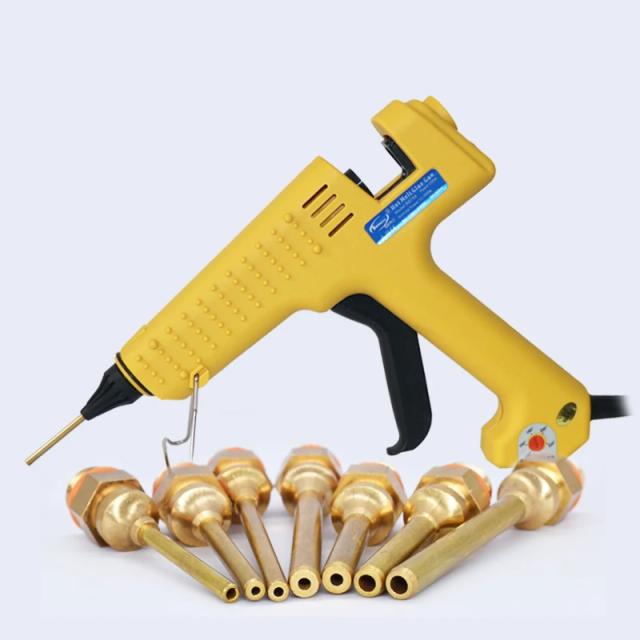 Pistola de Cola Quente 200W com Bico Longo, Ajuste de Temperatura e Bastões de 11mm para Uso Industrial