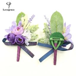 Lovegrace casamento corsages de pulso elástico e boutonniere seda rosa flor lapela homme mariage decoração buquê para prom adereços - Image 5