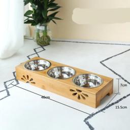 Bacia do animal de estimação do aço inoxidável com suporte do bambu, alimentador cerâmico dobro para o filhote e o gato, alimentador destacável - Image 6