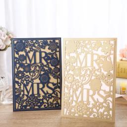 Convites e envelopes para casamento, decoração, anti-reflexo, corte a laser, dourado, azul - Image 1
