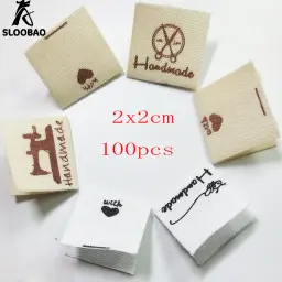 Sloobao 100 peças etiquetas de algodão laváveis, artesanais impressas etiquetas diy bandeira para vestuário costura - Image 1