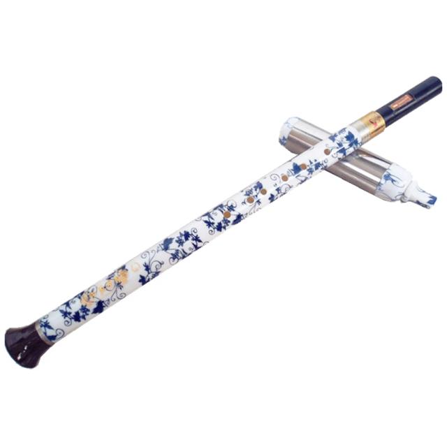 Flauta Chinesa de Porcelana Azul e Branca com Baquelite, Modelo Vertical Bawu, Chave F/G, Instrumento Folclórico Distinto
