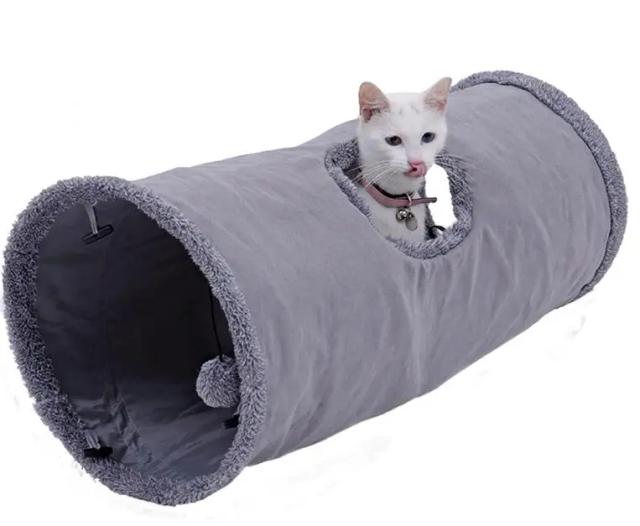 Túnel de Brinquedo Grande para Gatos com Bola Interativa e Estrutura Dobrável em Camurça Colorida