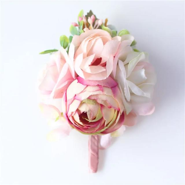 Conjunto de Mini Rosas e Peônias para Dama de Honra e Boutonnieres: Decoração Elegante para Casamentos