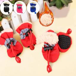 Sapatos de pelúcia para cães de estimação, 4 unidades, impermeável, antiderrapante, chuva, neve, grosso, quente para cães pequenos, gatos, filhotes, sapatos - Image 3