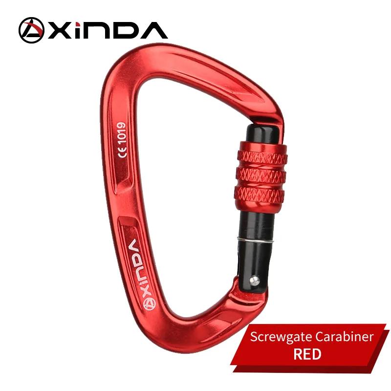 Xinda escalada mosquetão 25kn segurança d-forma fivela parafuso bloqueio primavera-carregado portão mosquetão de alumínio kits ao ar livre - Image 1