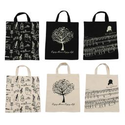 Bolsa de Mão Portátil de Algodão e Linho com Partitura Musical, Bolsa de Compras com Elementos Musicais, Padrão de Teclado, Instrumentos Musicais, Bolsa de Música - Image 2