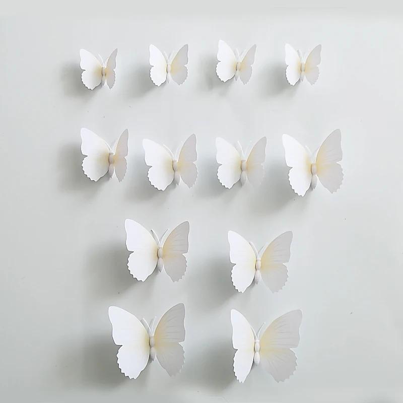 Branco 3D borboleta adesivos de parede, decalque 3D com ímã, arte criativa, animais adesivos de parede, decoração do quarto DIY, 12pcs - Image 1