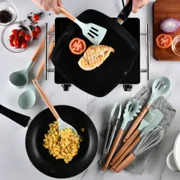 Espátula de silicone antiaderente com cabo de madeira, Pinças de colher, Utensílios de sopa, Pá resistente ao calor, Ferramenta de cozinha, 1pc - Image 4