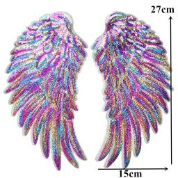Rainbow Feather Wings Lantejoula Dreamy Ferro De Costura Em Patches, Emblemas bordados para roupas, Apliques DIY, Decoração Artesanal, 2 peças - Image 2