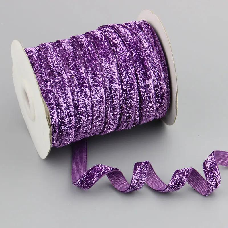 Fita de veludo para decoração de festa, 3/8 polegadas, 9-10mm, 10y/rolos, glitter, metálico, glitter, faixa com laço, decoração para casamento - Image 1