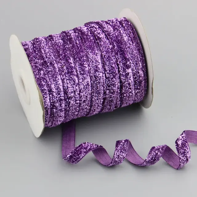 Fita de Veludo Glitter Metálico para Decoração de Festas - 3/8 Polegadas, 10 Jardas, Ideal para Casamentos e Laços Decorativos