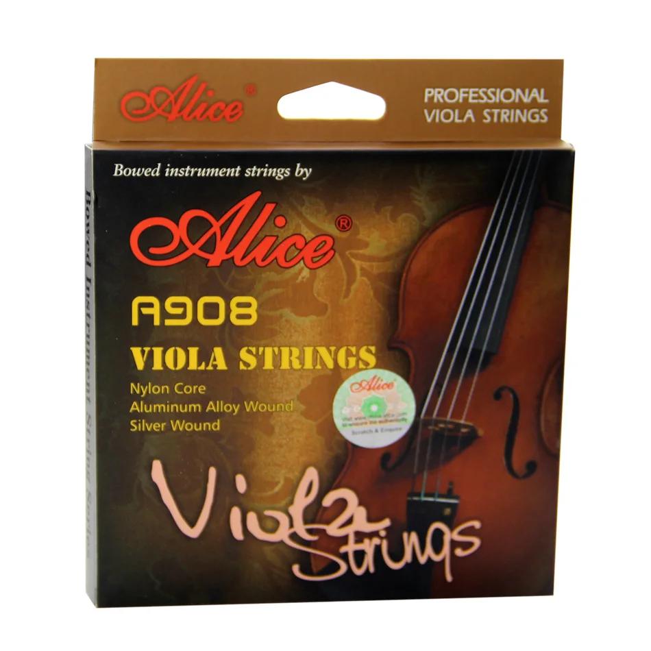 Cordas viola enroladas em prata alice a908, com núcleo de nylon, enrolado em liga de alumínio, ponta redonda banhada a ouro - Image 1